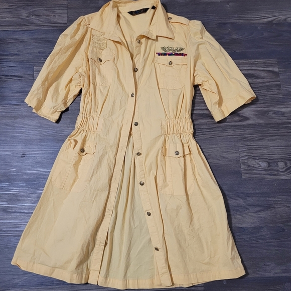 Coogi Womens Dress Size 3X Yellow Button-Up Embroidered Pocket Vintage - Picture 1 of 6